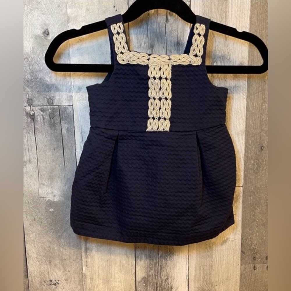 Janie and Jack Navy Blue Geo Trim Jacquard Dress Square Neck Shift Dress 3-6M